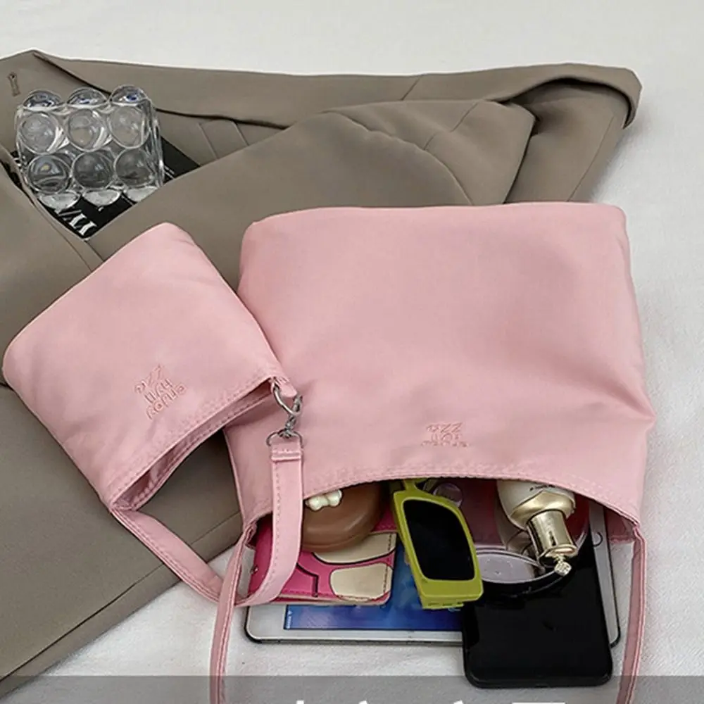 Korean Style Nylon Tote Bag Handbag Pure Color Embroidery Letter Underarm Bag All-match Large Capacity Cloth Shoulder Bag Women