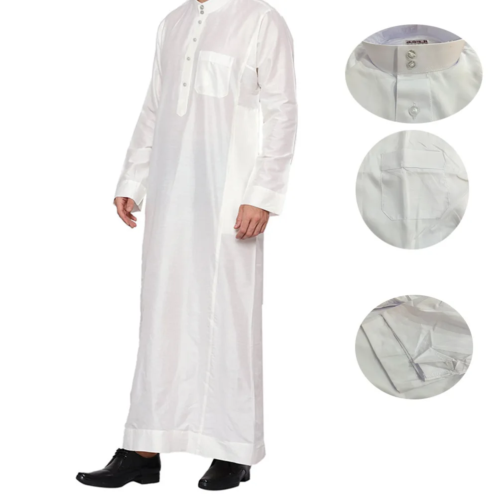 

Polyester Men's Robe with Pocket Design Dubai Tour Clothing Arab Middle East Qatar Collar Long Robe Leisure Ethnic Style