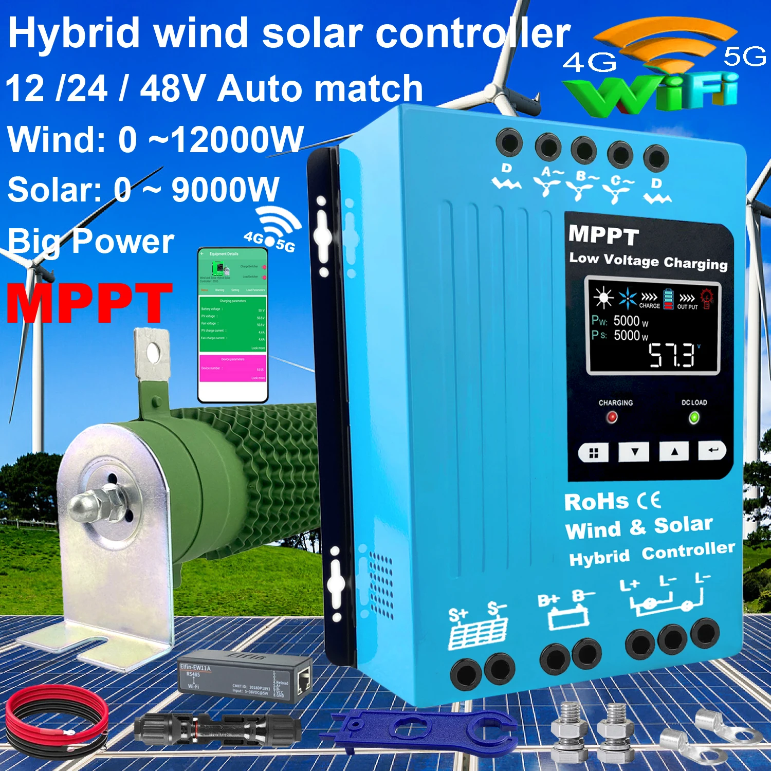 WindKing MPPT Hybrid Charge Controller input 9000W Wind & 6000w Solar Hybrid System 12v 24v 48v Auto Regulate For Home Appliance