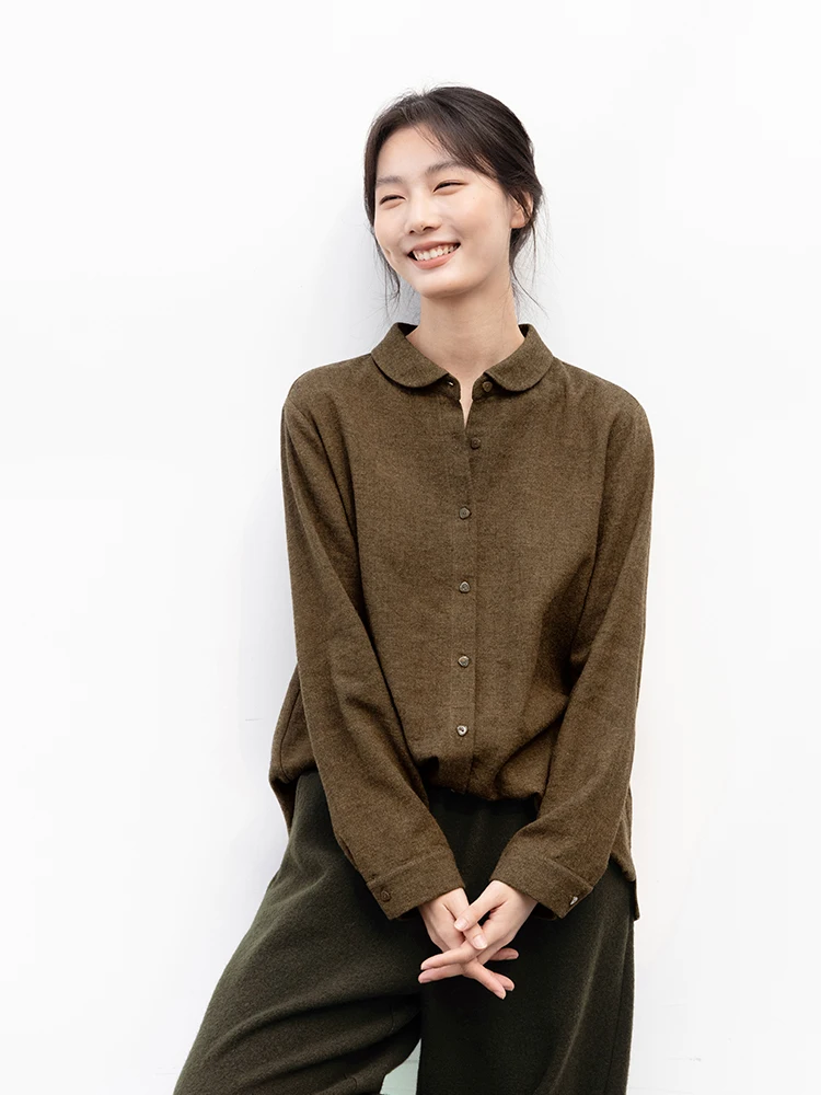 

Новая коллекция Le: Рубашка с длинным рукавом из шерстяного льняного смесового полотна в клетку, ретро-коричневая, осенне-зимняя, простая, влагоотводящая, прямого кроя