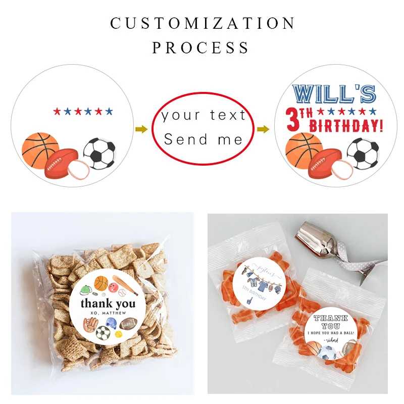 Custom Football Party Sticker Label Baby Shower Sticker Labels Kids Boys Sports Party  Envelope Gift Bag Stickers Self-Adhesive