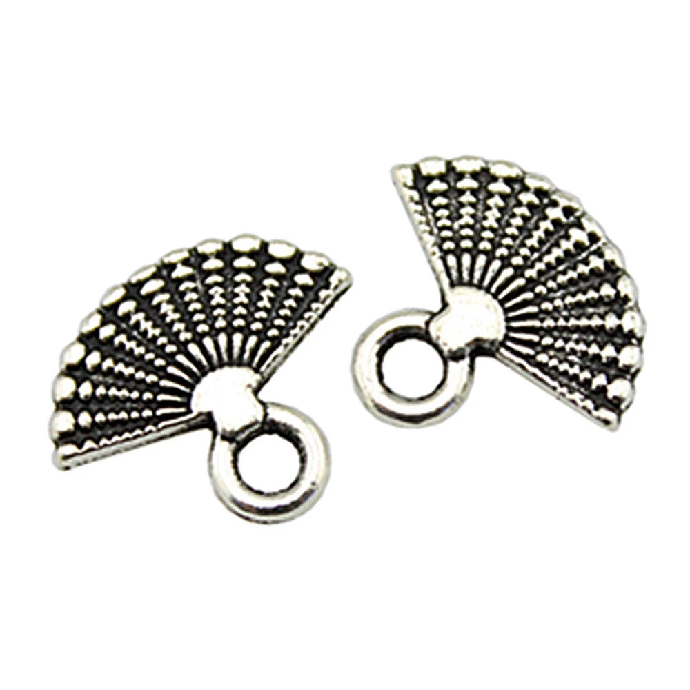 10pcs/lot 14x12mm Fan Charms For Jewelry Making Antique Silver Color 0.55x0.47inch