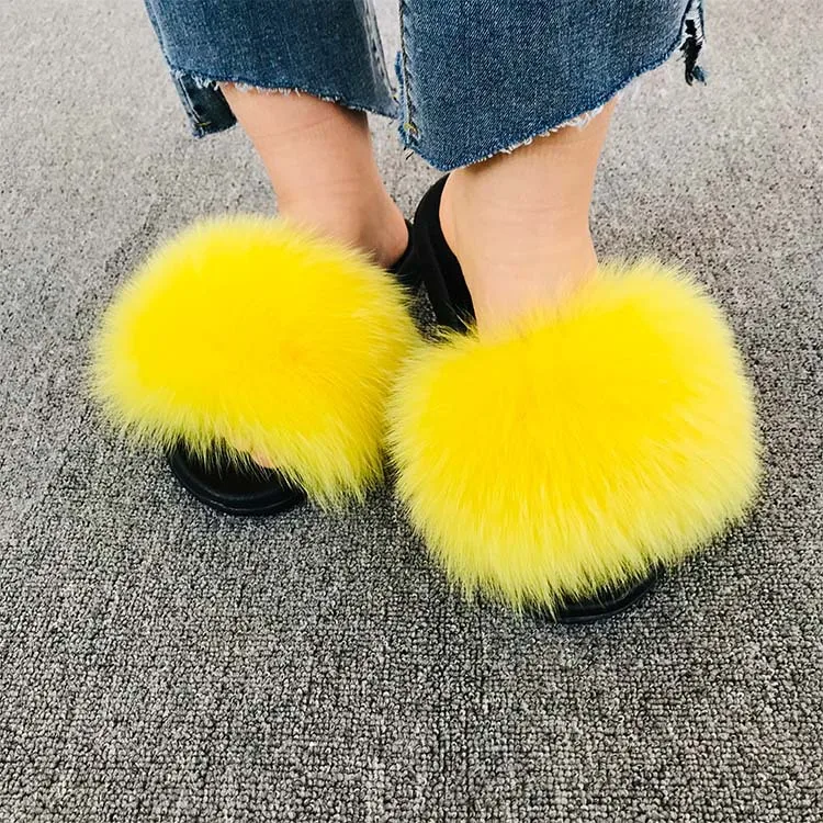 2024 Real Fox Fur Slides Wholesale Furry Sliders Women Ladies Fur Slippers hand mada amazing Quality