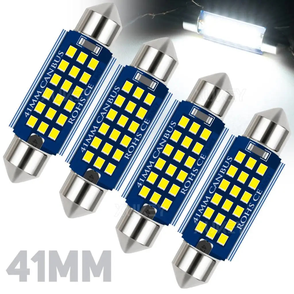 4x 578 LED Bulb Bright White 500LM 2016-SMD LED C5w Interior Dome Map Door Lights Bulbs 211-2 212-2 569 6411 6451 41mm 42mm 1.6”