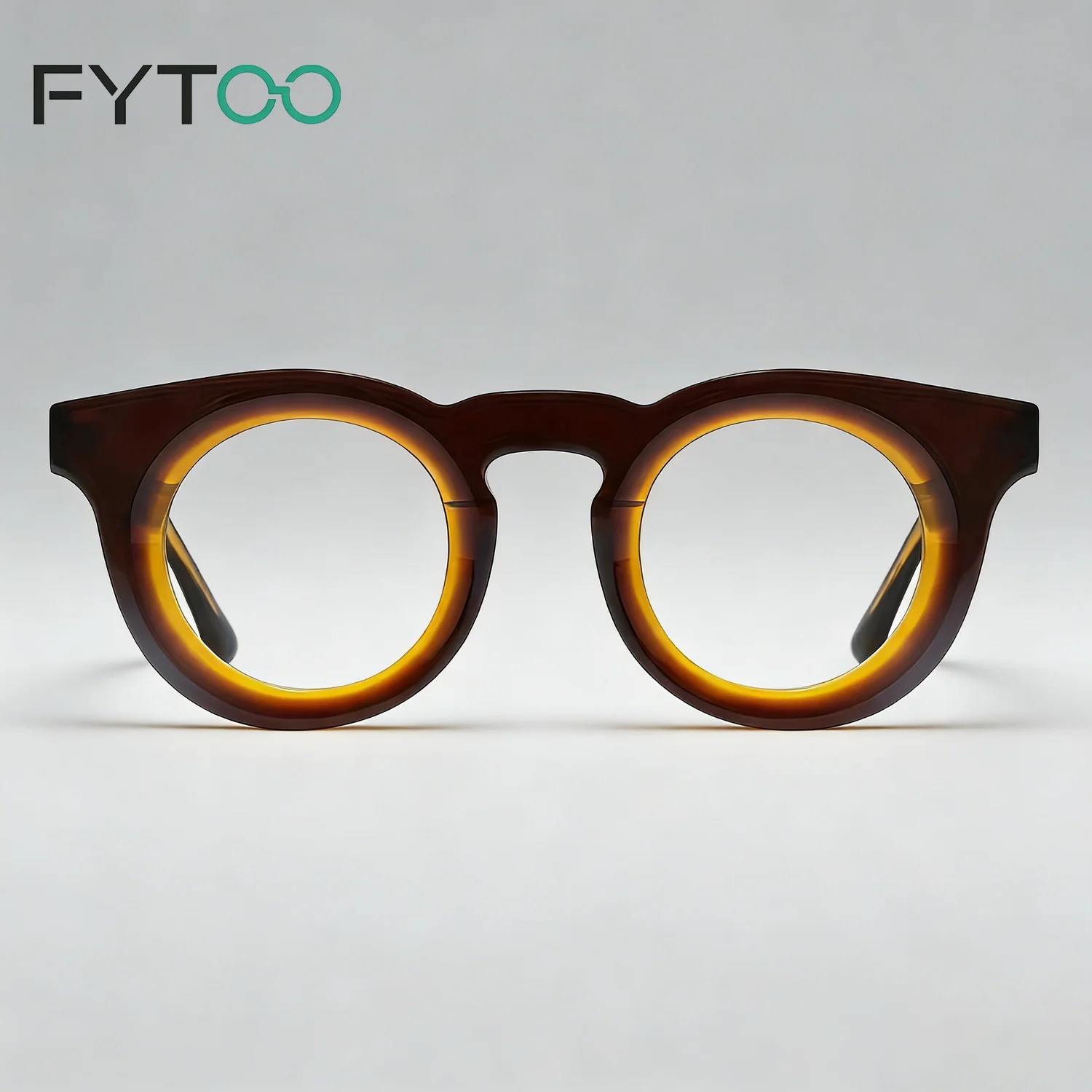 

FYTOO Acetate Round Eyeglasses Frames Vintage Double-Rim Eyewear for Daily Office Casual 23105-c03