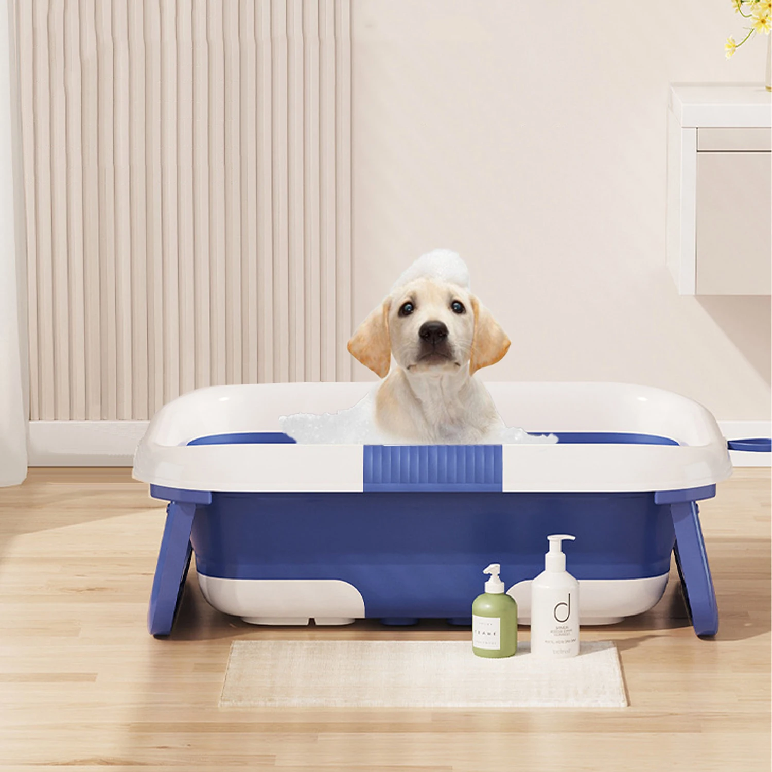 Folding Pet Bathtub Triple Folding Continuous Heat Retention Drain Plug Space Saving Plastic Bathtub for Dogs and Cats