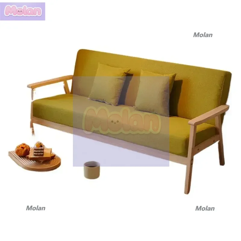 

Sofa coffee table combination set simple small apartment living room rental room modern simple solid wood fabric office sofa