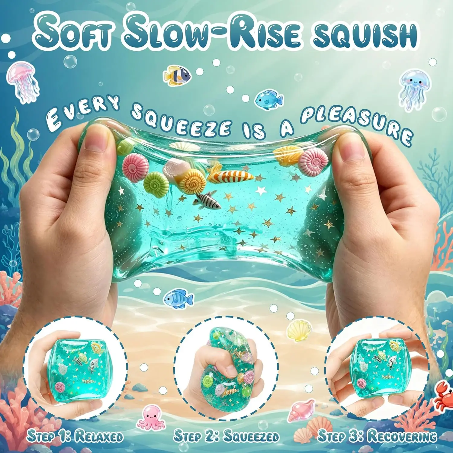 Ice Cube Stress Balls, Soft Slow Rising Ocean Theme Squishy Stress Relief Toys Portable Calming Hand Toys for Home Office School