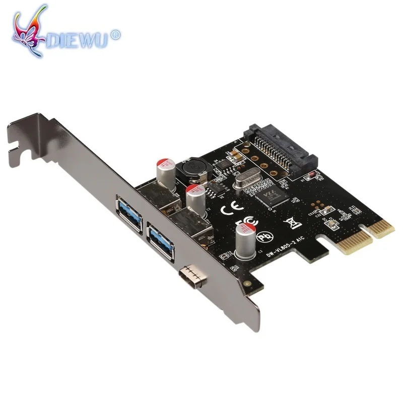 Carte d'extension PCI-e vers double USB3.0 Type C VL805, 1 * Type-C, 2 * alimentation externe de Type A