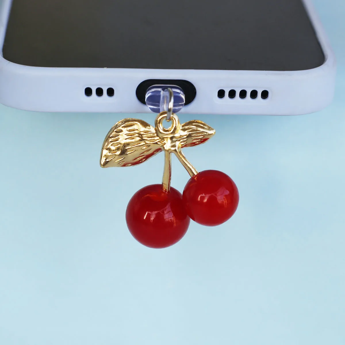 Staubschutz-Anhänger für Mobiltelefone, dreidimensionale Kirsche, schöne Dekoration, Zubehör für iPhone, Typ-C-Anschluss, Staubschutz-Anhänger – Detail 5