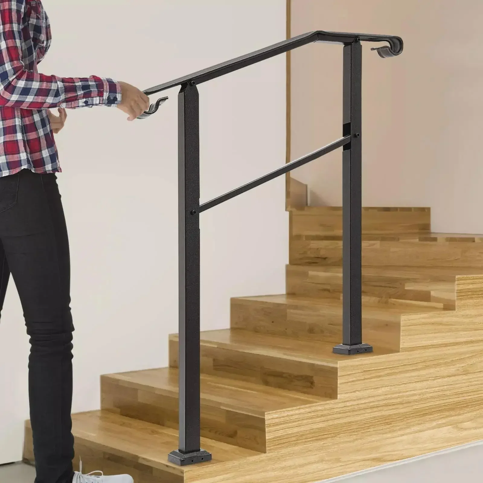 36" Heavy Duty Iron Stair Railing - Sloped Handrail for Steps, Porches, Decks | Weather-Resistant & Easy Install