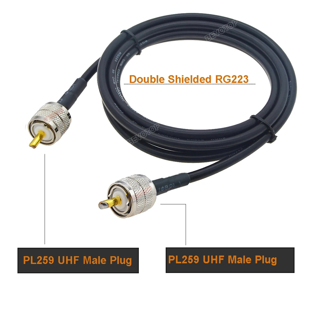 BEVOTOP RG223 Cable PL259 UHF Male to Male Plug Connector High Quality Double Shielded Low Loss RG-223 50Ohm RF Coaxial Pigtail