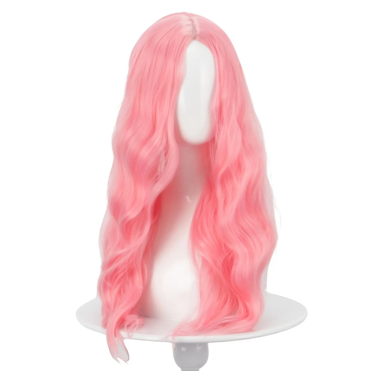 Parrucca da donna rosa con grande onda di San Valentino, parrucca sintetica lunga riccia di alta qualità