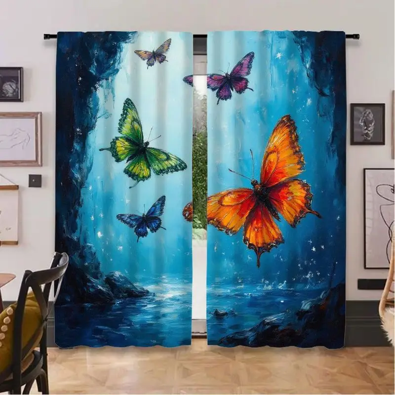 Cave Butterfly Watercolor Print Curtains, featuring a pole bag design, are suitable for use in bedrooms living rooms and offices