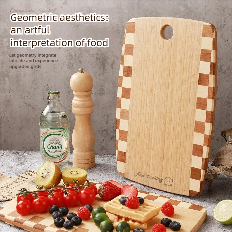 

1pc bamboo cutting board, fruit portable hanging cutting board, bamboo chopping board, chessboard bamboo cutting board