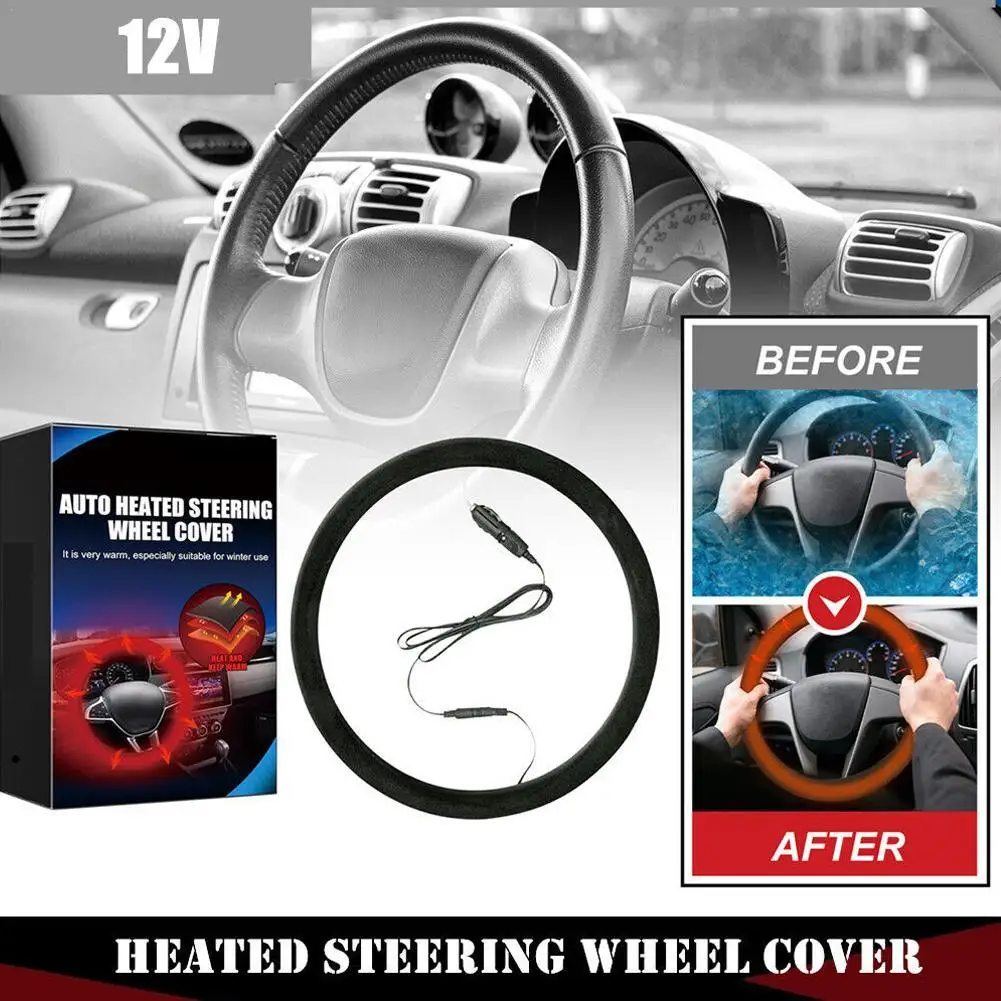 12V Car Heating Hand Warmer Wheel Cover Rechargeable Auto Heated Steering Wheel Protector Cover Automobile Accessories