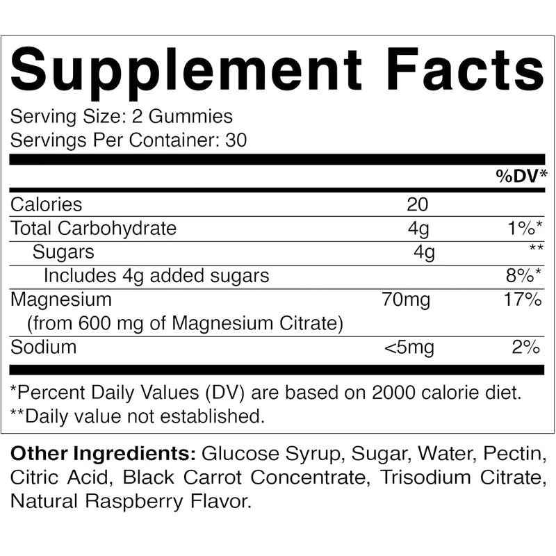 Vitamin Magnesium Citrate Soft Candy 600mg per serving - promotes healthy relaxation, muscle, bone, and energy support