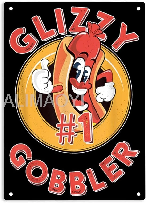 Funny Hot Dog #1 Glizzy Gobbler Signs Metal Tin Sign, Hot Dog Poster for Home Office Bar Hotel Wall Decor Plaque Sign 1 Alu sign
