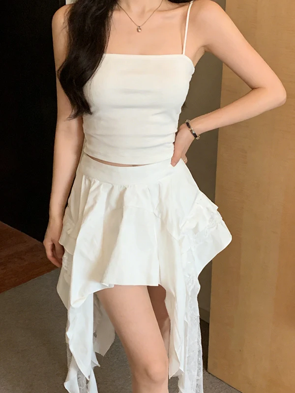 

Новая летняя женская юбка А-силуэта с высокой талией, с кружевными вставками, в корейском стиле, белая, короткая, для женщин