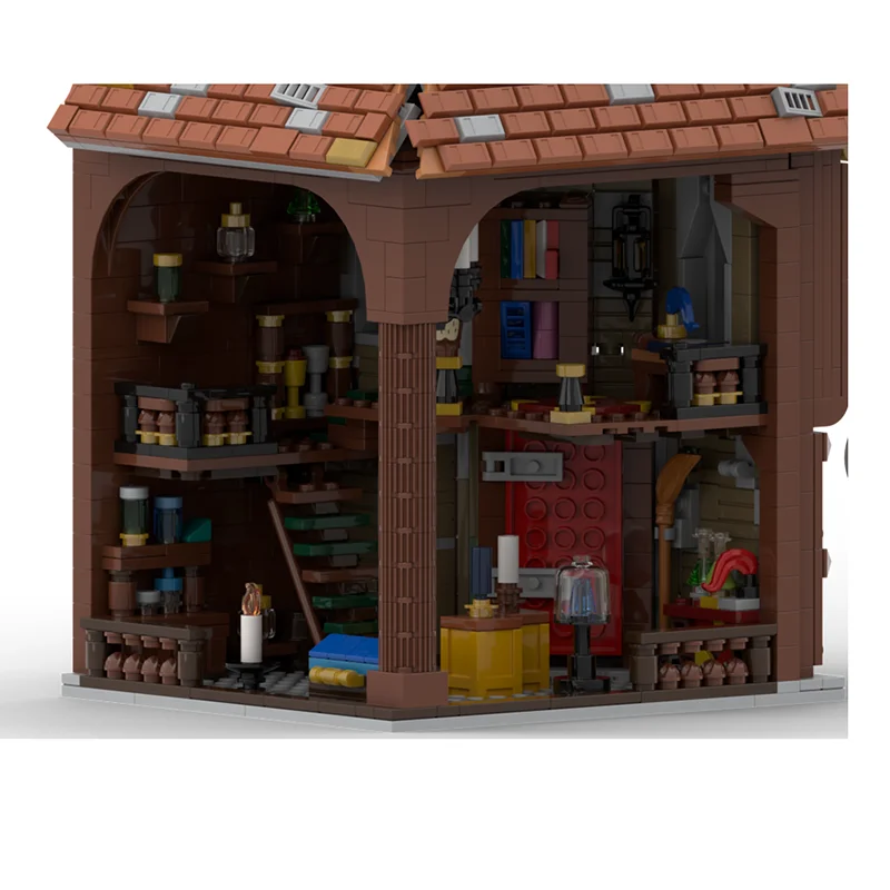 Model Średniowiecznego Zamku Klocki Konstrukcyjne Model Domu Czarodzieja Technologia Budowlana Widok Ulicy Miejskiej Model Klocków Zabawka Konstrukcyjna