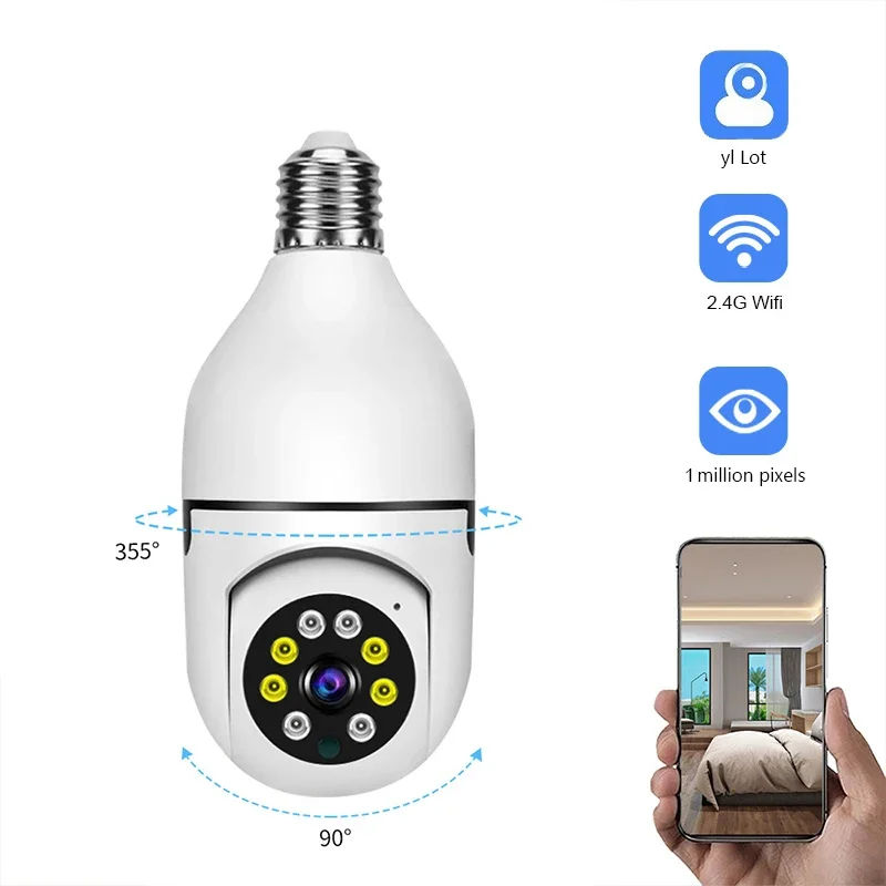 Bulb Camera 2.4G Wifi Surveillance IP Cam 1MP Cam Night Vision Full Color Automatic Human Tracking Video Security Monitor Camera