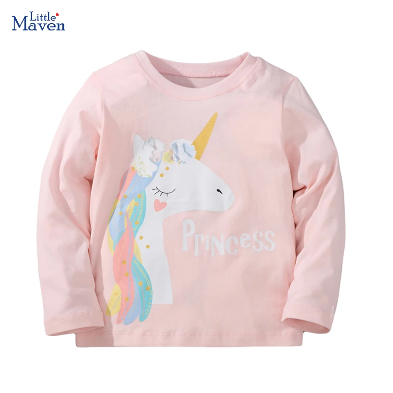 Little maven Spring and Autumn Clothes Baby Girls Unicorn Tops Cotton Children T-shirt for Kids 2-7 year