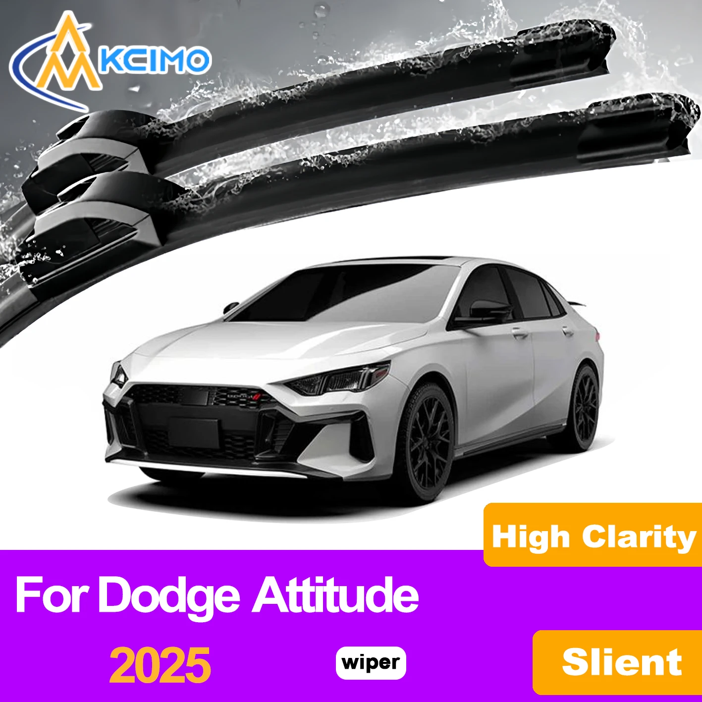 

KCIMO 2PCS Front Windshield Wiper Blades For Dodge Attitude 2025, All Season High Efficiency Wiping Easy Snap Installation
