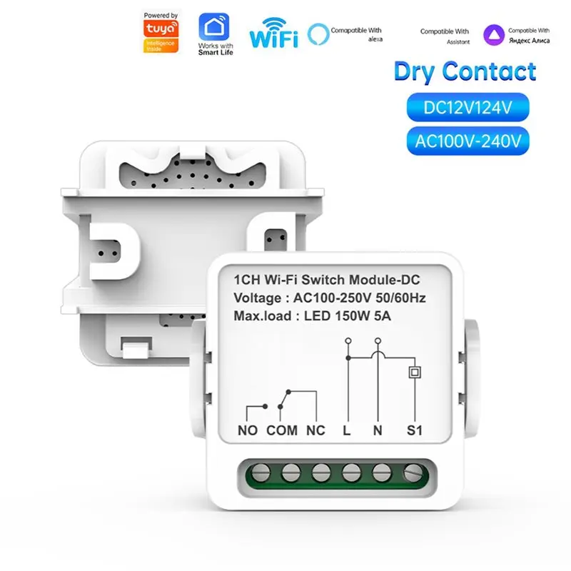 A02M-2X 1CH Dry Contact Wifi Relay Switch Module AC 100-240V Tuya Smart Life App Activated Dry Contact Switch