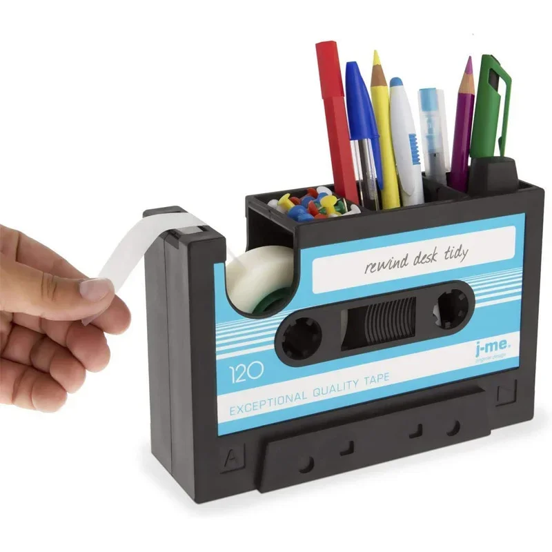 

Multifunctional Tape Pen Holder Pencil Pot Storage Container Desk Stationery Organizer Retro Cassette Dispenser for Office Home