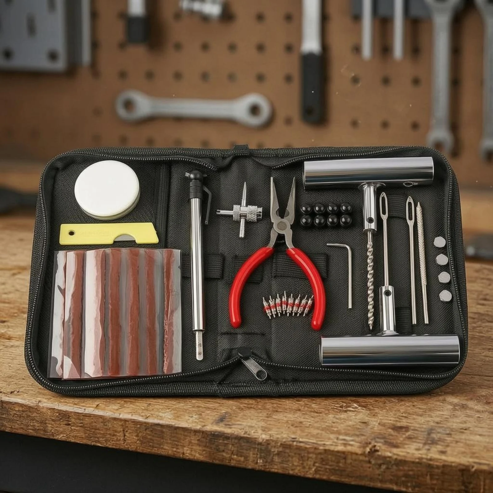 

46-Piece Tire Repair Kit Vacuum Tire Puncture Repair Kit Vehicle Maintenance Metal T-Handle Tools Allall-in-All-in-Single