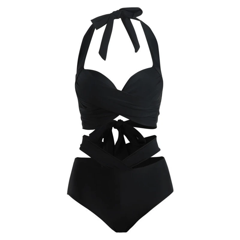 2024 New Women Push Up Backless Solid Color Lacing Swimwear Bikini Bathing Suit Beachwear