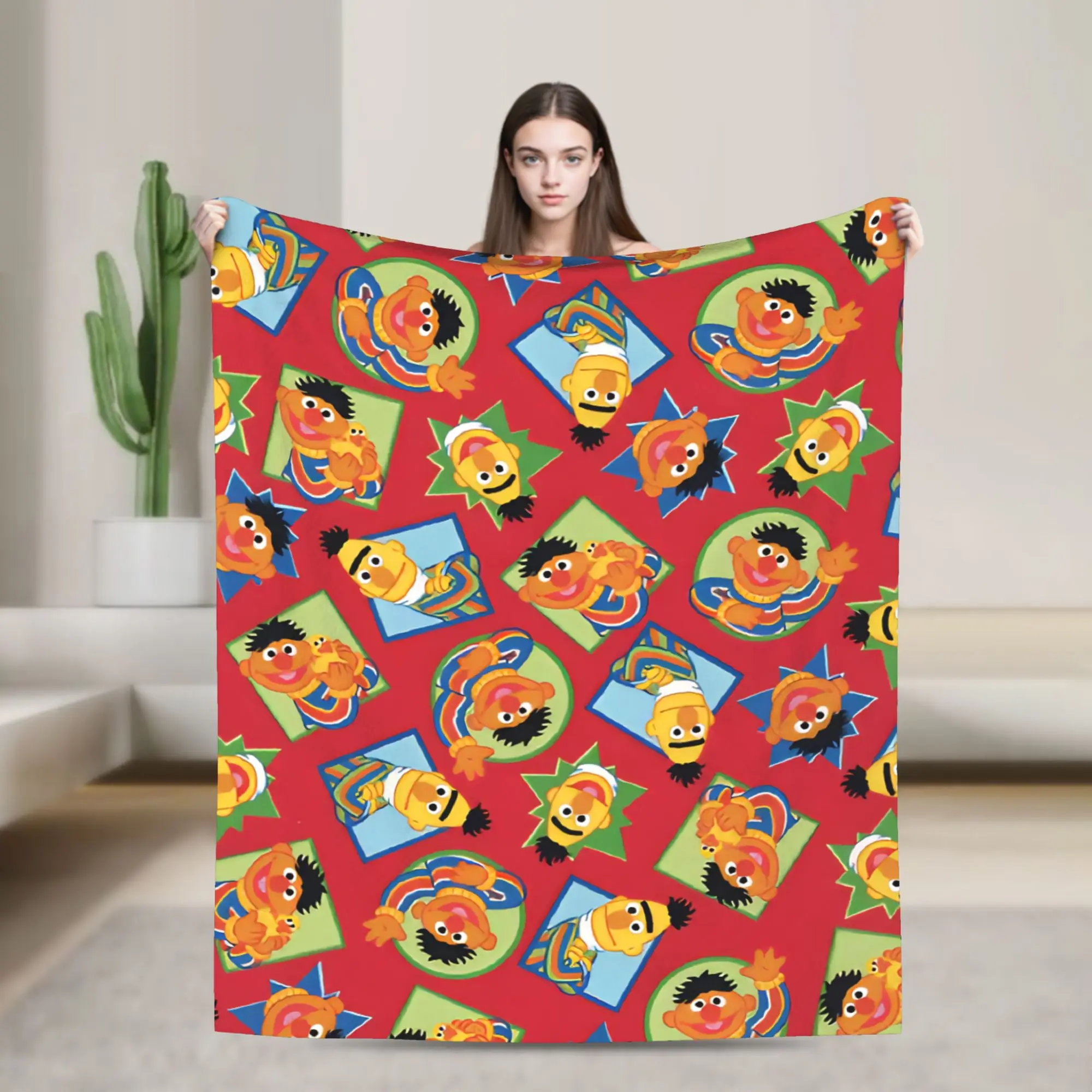 Bert & Ernie Red Soft Warm Blanket S-Sesames Streets Camping Plush Throw Blanket Home Decor Flannel Bedspread Sofa Bed Cover