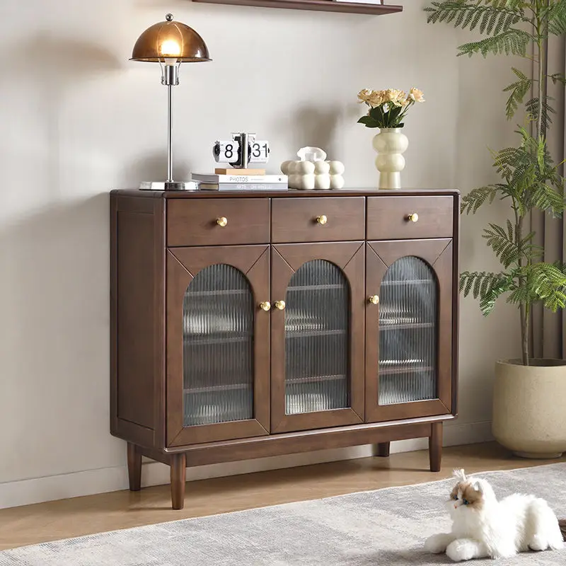 Rubber wood solid wood shoe cabinet Modern simple multi-layer porch storage shoe cabinet Small apartment household