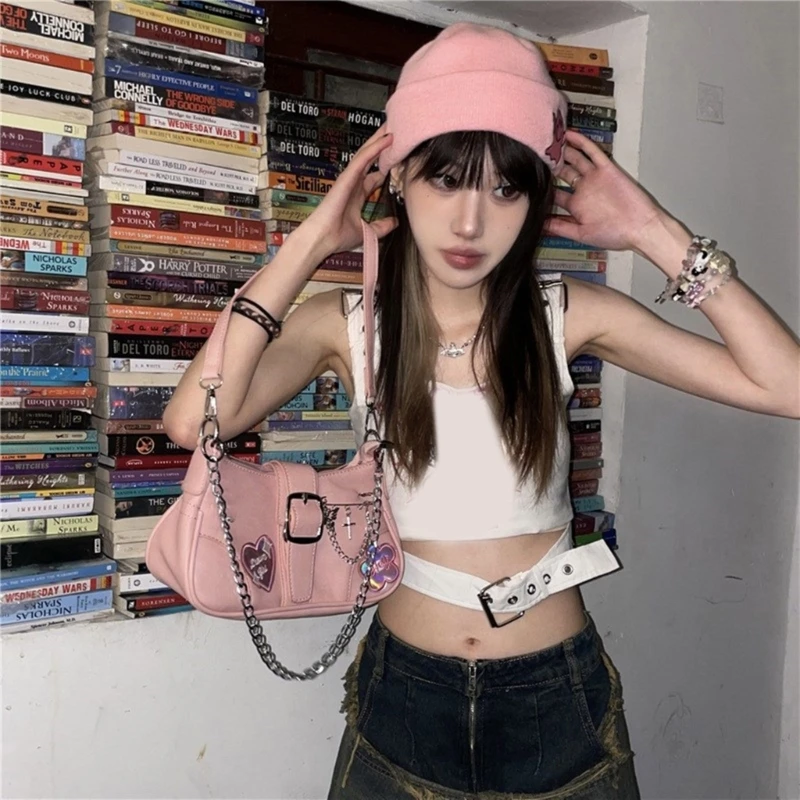 Cool Dark Harajuku Bag with Strap Fashionable Pink Star Women Underarm Bag Fashionable Bag for Girls