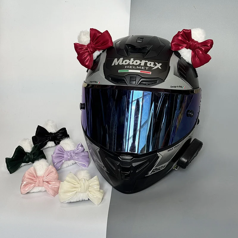 

Декоративные кошачьи ушки с бантом для женского мотоциклетного шлема, аксессуары для шлема, быстросъемная липучка