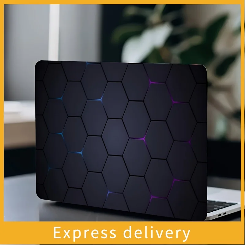 A set of two hexagonal Laser Mesh Laptop Light Beige Stickers designed in a minimalist style with scratch-resistant and water