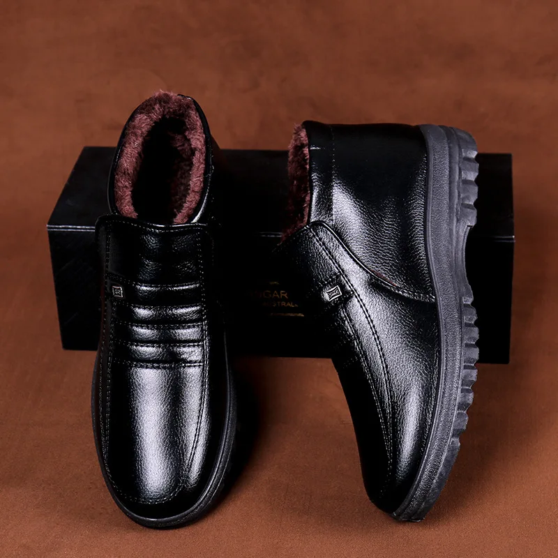 Chaussures en cuir décontractées imperméables pour hommes, chaussures montantes à enfiler au glouton, chaussures de travail chaudes, grande taille,