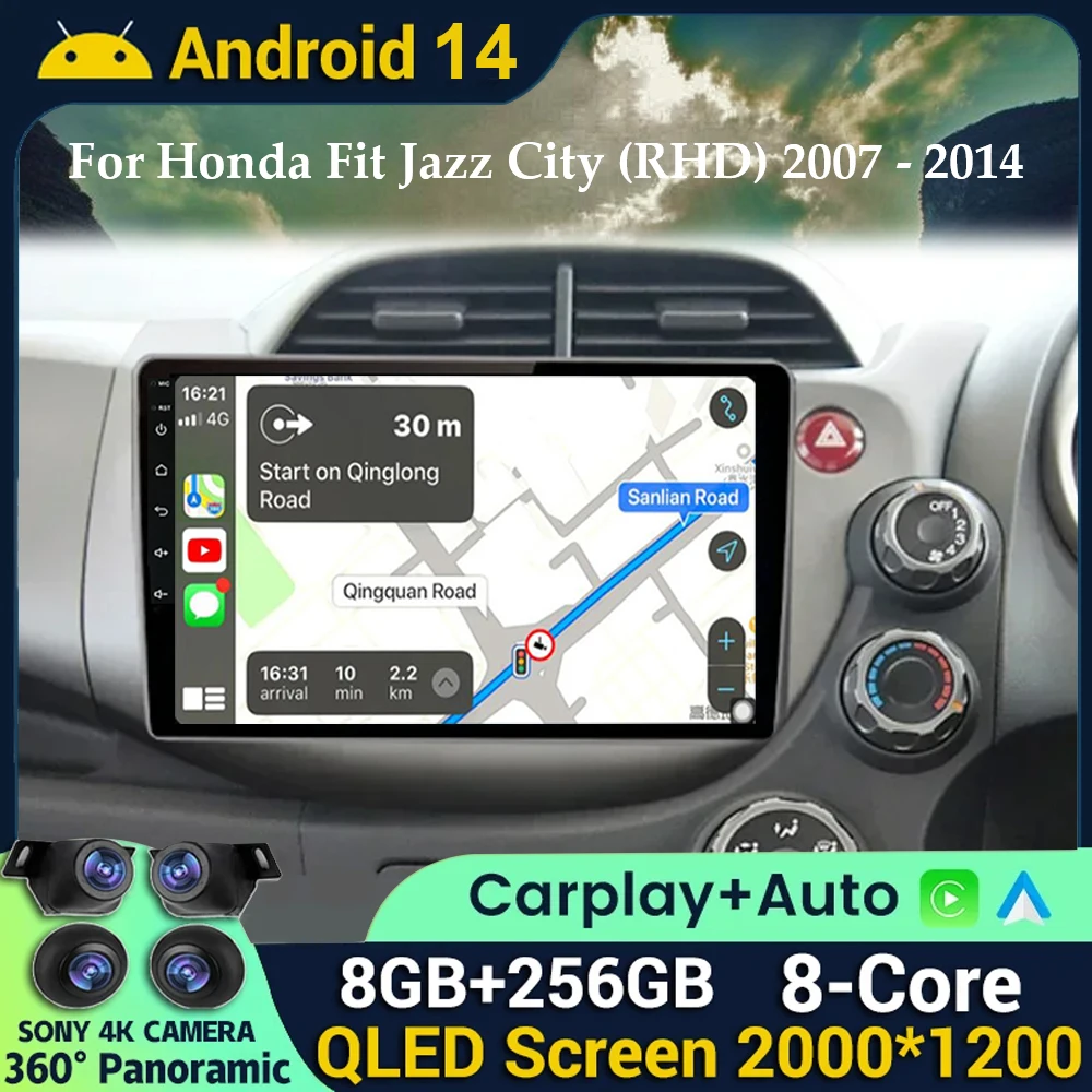 

Android 14 360 Camera Car Radio For HONDA FIT JAZZ 2007-2013 Multimedia Video Player GPS Navigation RDS 4G Carplay Head unit DSP