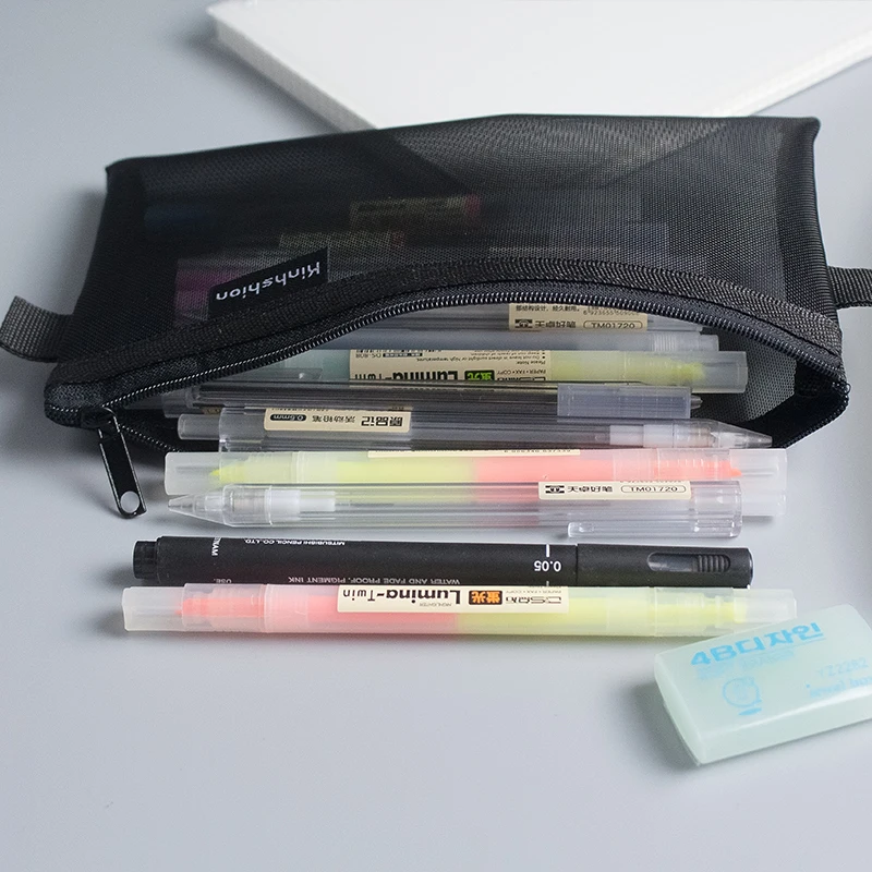 Simple Transparent Mesh Pencil Case Pen Storage Student Pencil Bag Large Capacity Stationery Organizer Pouch School Supplies