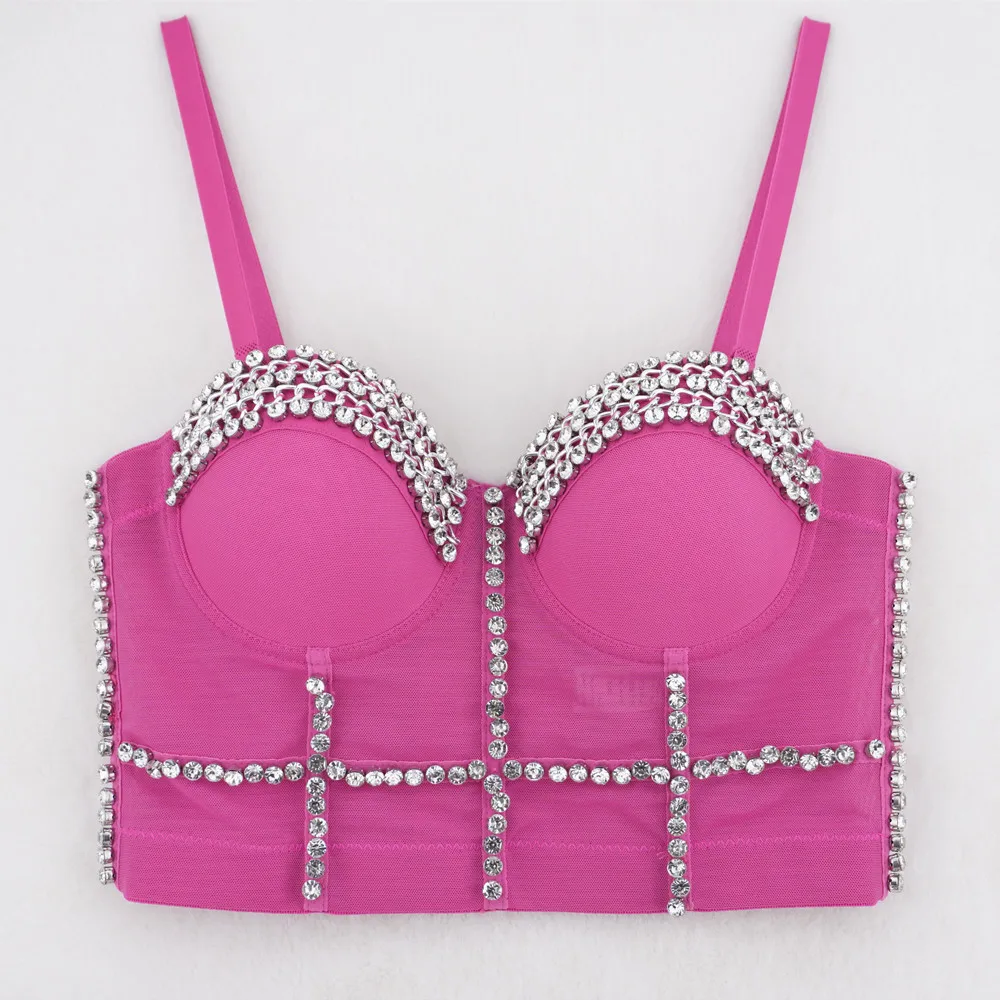 Camisola moldeadora fina de viento de Europa y Estados Unidos, camiseta interior con cuentas femeninas, ropa de actuación de baile callejero con diamantes brillantes
