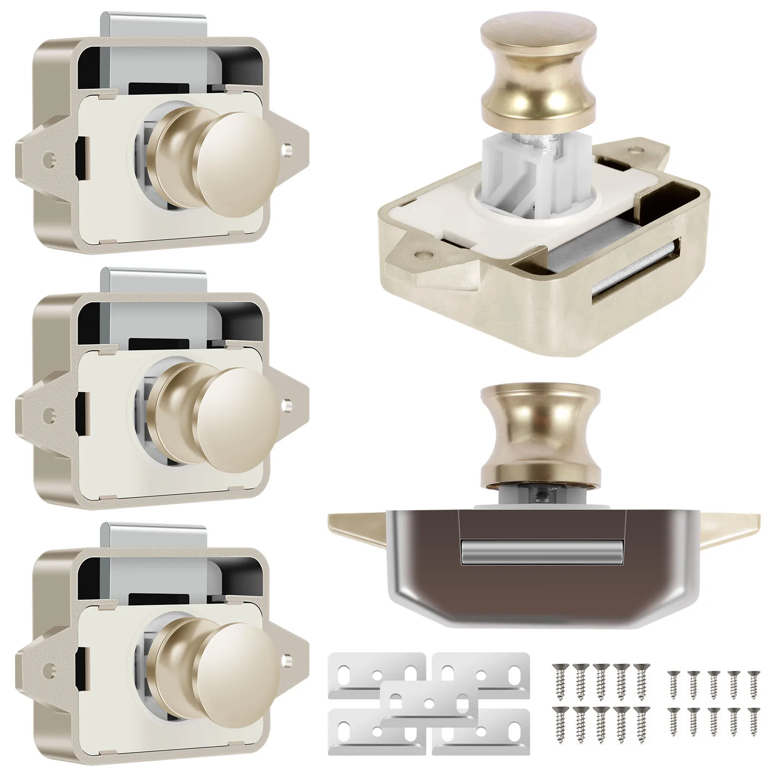 

5Pcs Push Button Latch Locks for 15 to 18mm Door Drawer Keyless Push Button Cabinet Door Latch Zinc Alloy Mini Cupboard Door