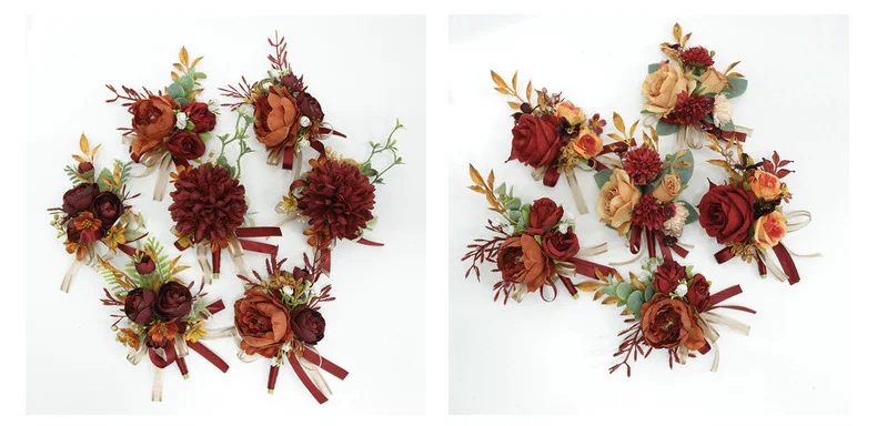 Karamell Wein rot künstliche Blume Business Feier Gast Bouton niere Blumen Handgelenk Corsage Hochzeit Accessoires – Detail 11