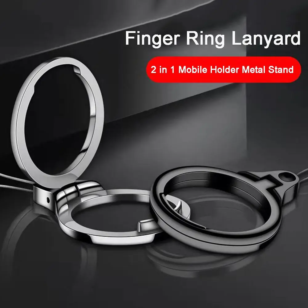 Mobile Holder Universal 360 Degree Finger Ring Lanyard 2 in 1 Mobile Holder Metal Stand and Ring Hang Rope For Phone