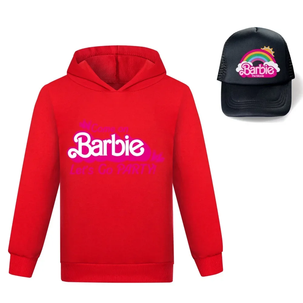 Miniso Barbie De Film Perifere Tweedimensionale Kinder Kawaii Heren En Dames Sweatshirt Met Capuchon + Hoed Zonnehoed