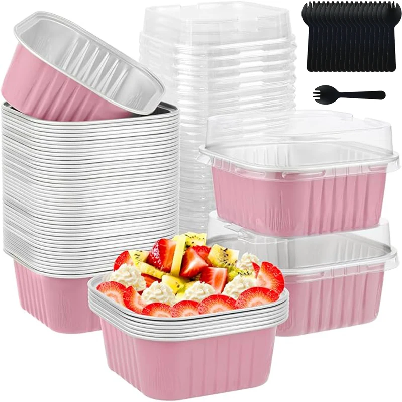 Mini assadeira quadrada de folha de alumínio, assadeira para cupcake, brownie, copo de cozimento, ramekins, recipientes de sobremesa de lata para festa de aniversário de casamento