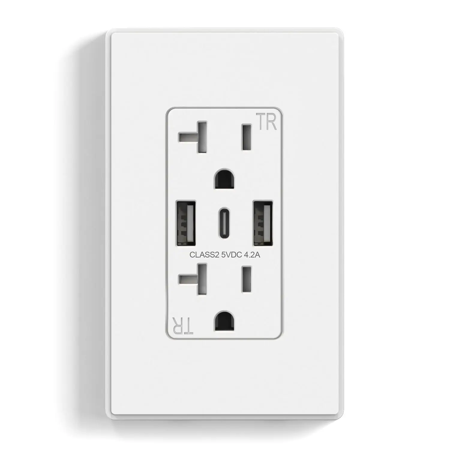 

3-Port USB Wall Outlet, 20A Tamper-Resistant Receptacle with Type C, Matte White, Screwless Plate, UL Listed