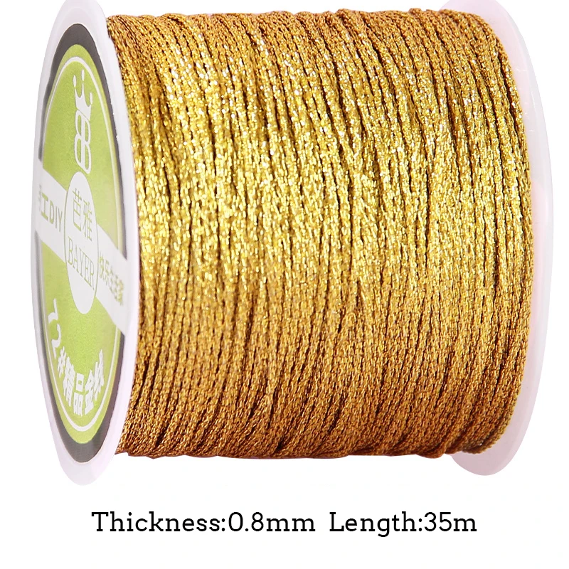 One Roll 0.8/1mm Gold Nylon Thread Chinese Knot Macrame Cord Bracelets Braided String For DIY Tassels Beading Shamballa String