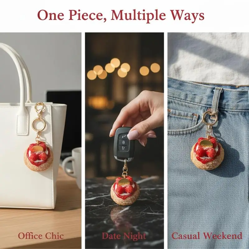 Simulated Fruit Puff Keychain Ornament Cartoon PU Food Toy Fruit Dessert Pendant Niche Bag Pendant Keychain Charms Gift