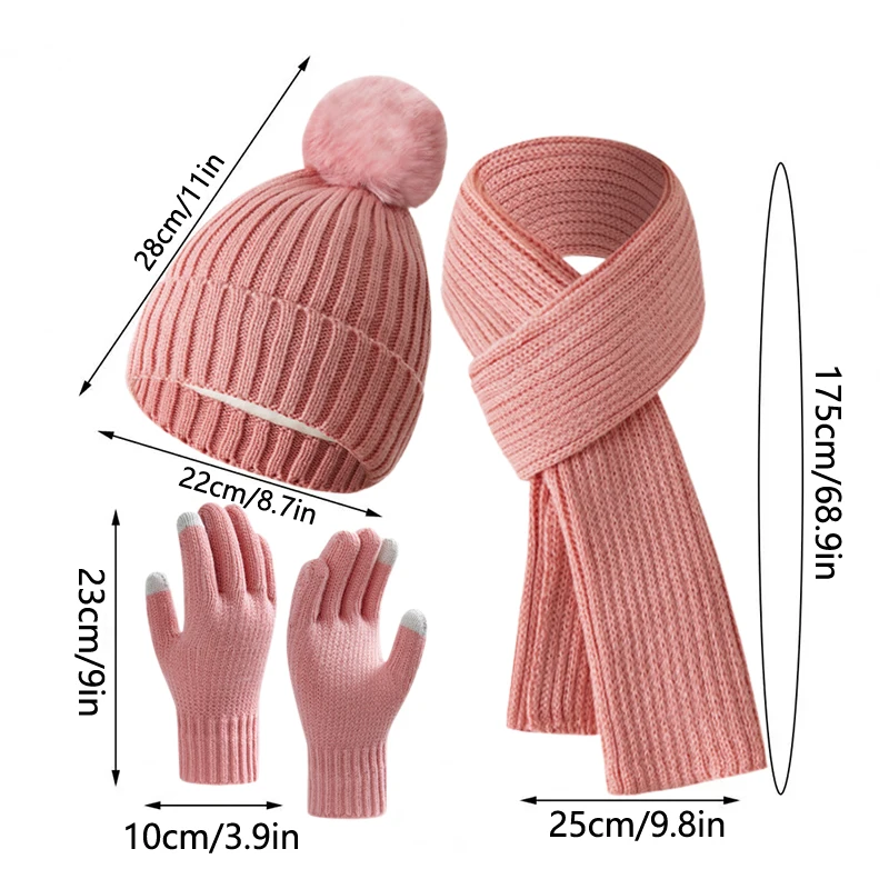 Winter Knitted Hat, Scarf & Gloves Set - Fleece-Lined, Thick And Warm, Simple Solid Color, Cozy 3-Piece Winter Accessories