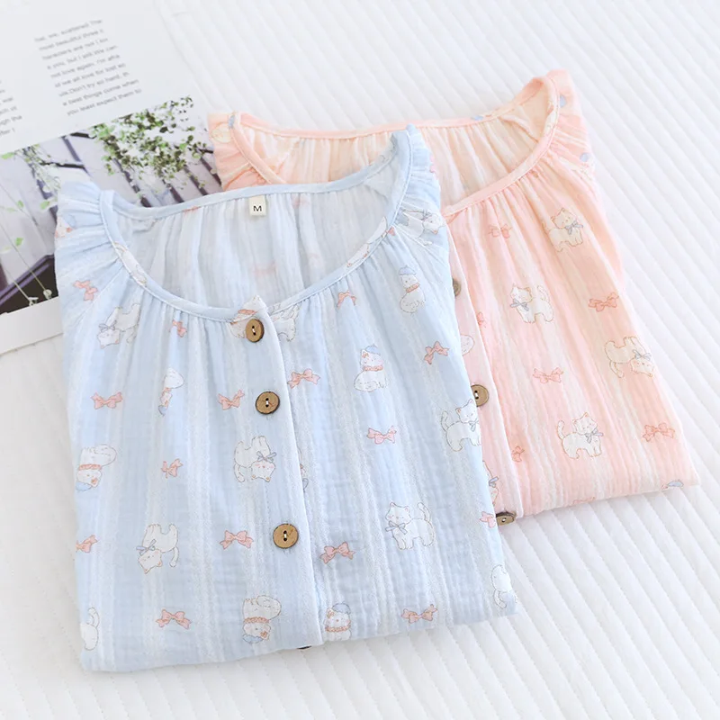 Cotton Sleepwear Pajamas Clothes for Women's Spring and Summer Flower Printed Long Sleeve Round Neck Pullover Home Pajama Set